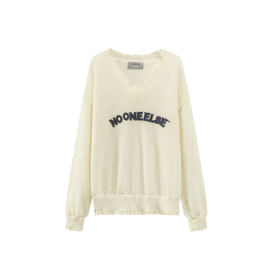 CHUU Damaged Fringe Hem Knit Sweater