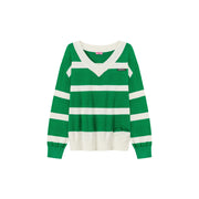 Color Matching V-Neck Striped Knit Sweater