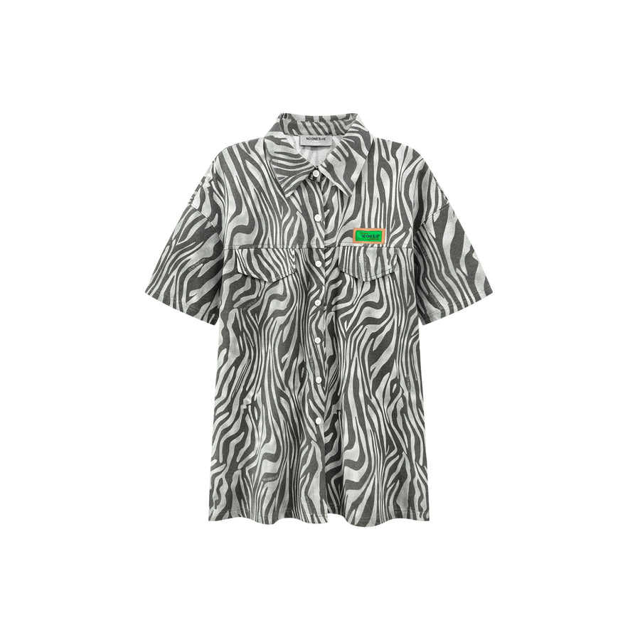 CHUU Zebra Print Loosefit Long Shirt