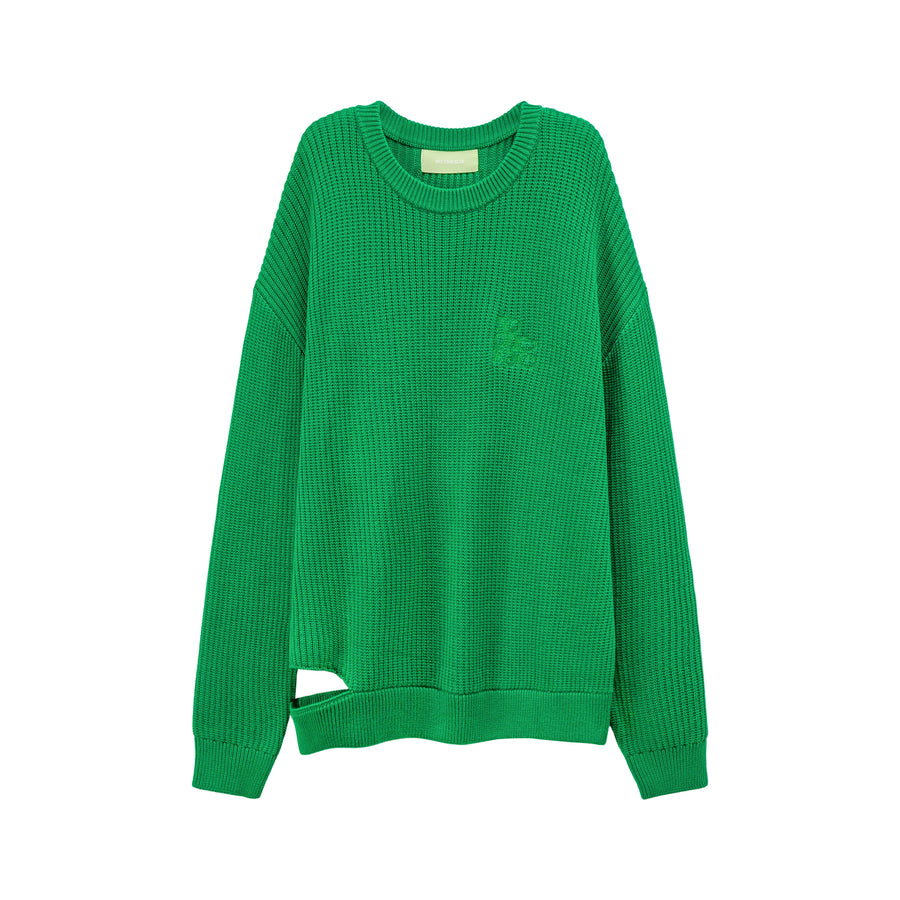 CHUU Bold Ribbed Slit Knit Sweater