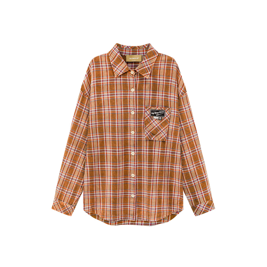 CHUU Check Print Loose Fit Button-Up Shirt