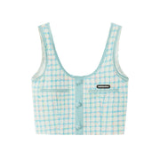 Tweed Check Buttons Sleeveless Top