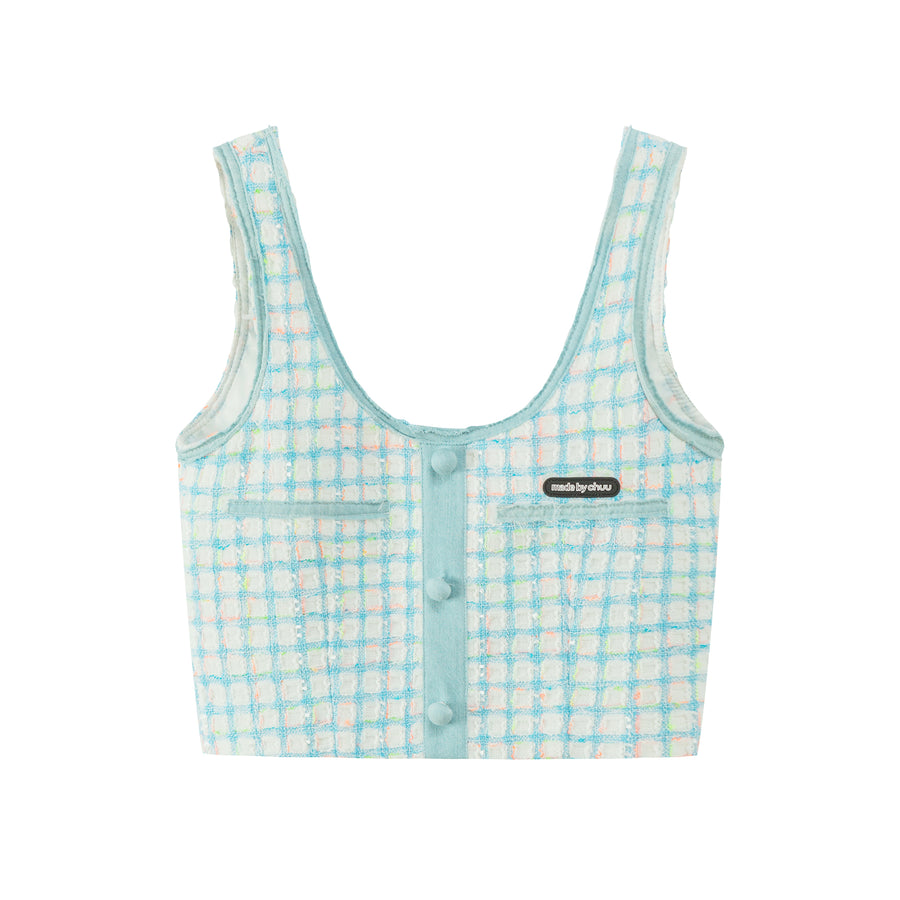 CHUU Tweed Check Buttons Sleeveless Top