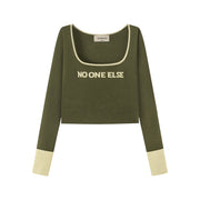 Round Neck Lettering Long Sleeve Crop Knit Top