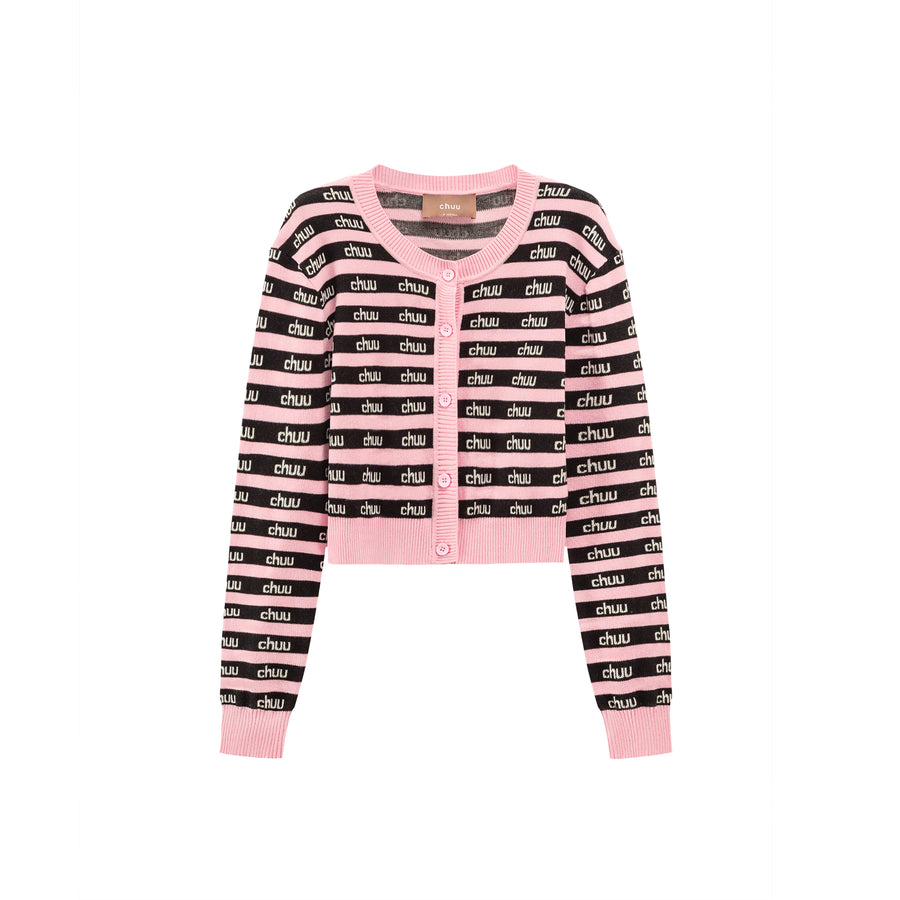 CHUU Stripes Chuu Logo Knit Cardigan