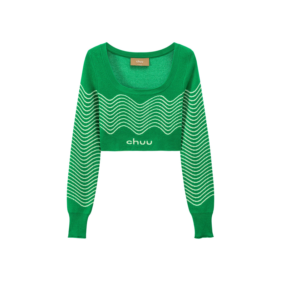 CHUU Chuu Wavy Pattern Crop Knit Sweater