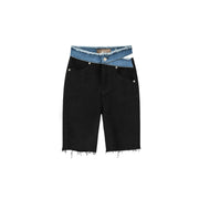 Raw Hem Biker Denim Shorts