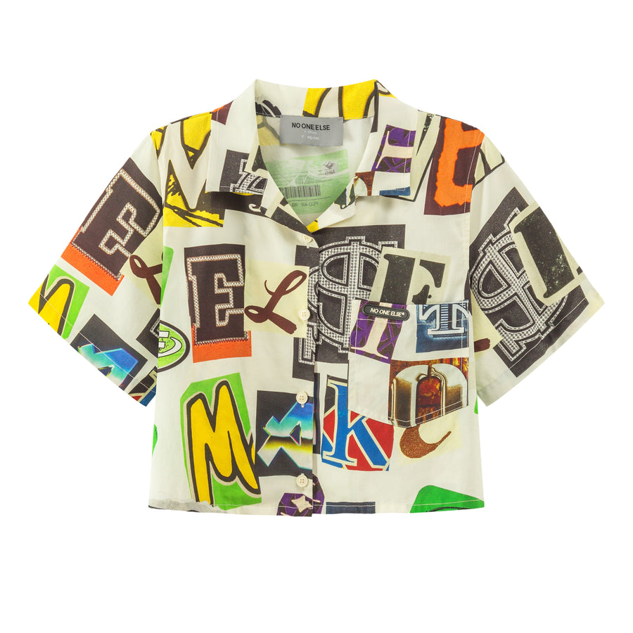 CHUU Alphabet Collage Crop Shirt