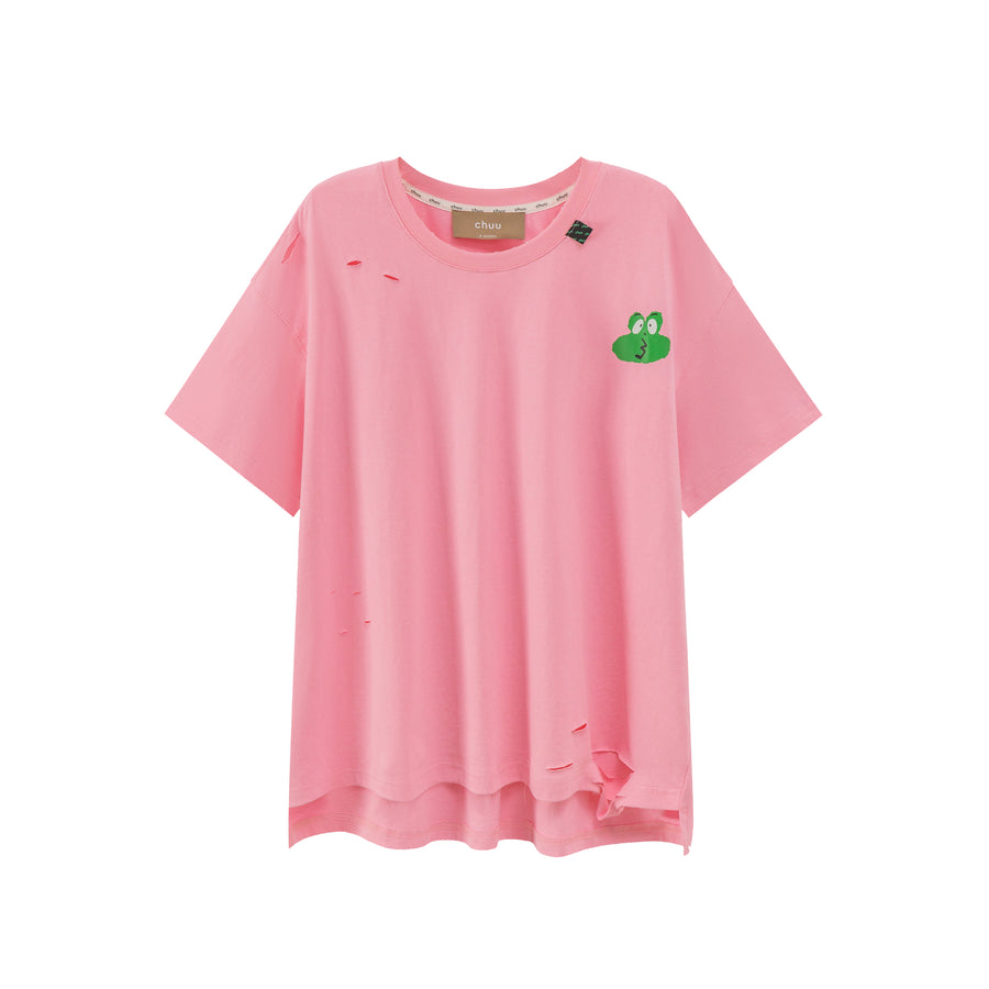 CHUU Frog With Moods Damage T-Shirt