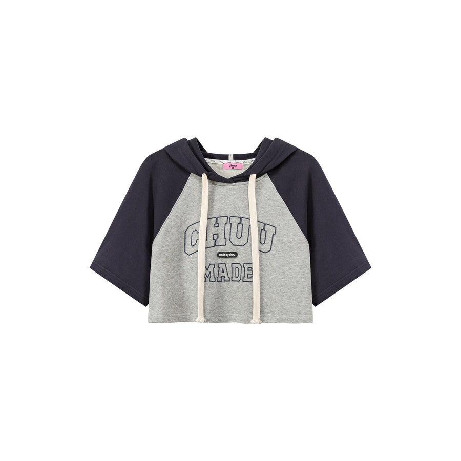 CHUU Contrast Raglan Cropped Hoodie