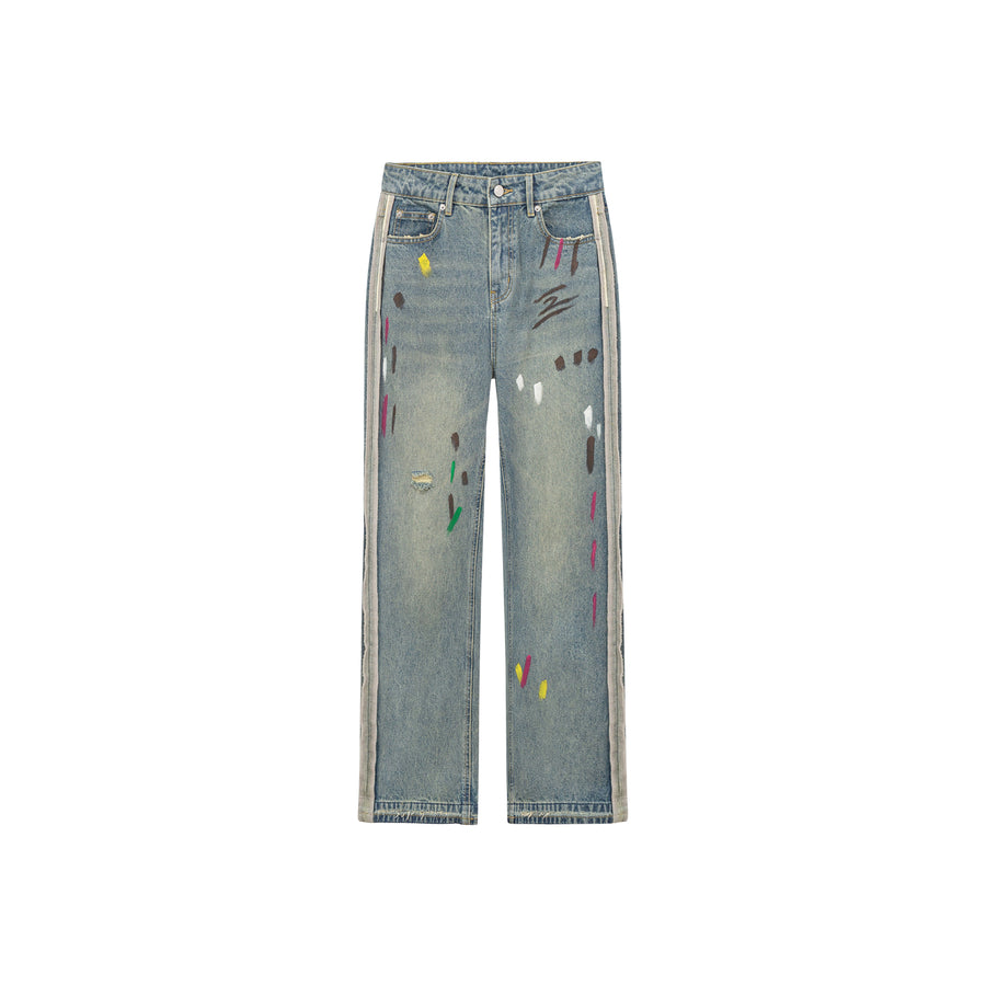 CHUU Paint Streaks Straight Wide Denim Pants