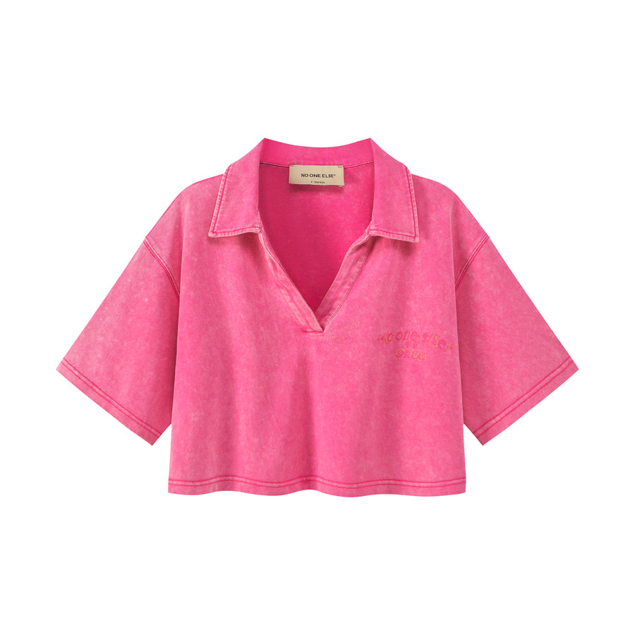 CHUU Pink Cactus Crop Polo T-Shirt