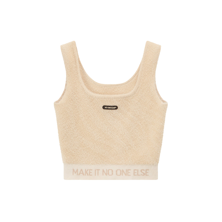 CHUU Lettering Soft Fluffly Sleeveless Crop Top