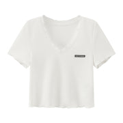 Frill Hem V-Neck Crop T-Shirt