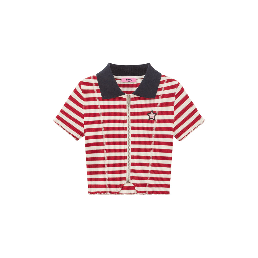 CHUU Striped Zip-Up T-Shirt