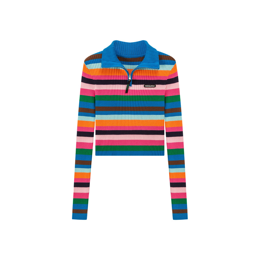 CHUU A Dose Of Happiness Rainbow Stripe Knit Top