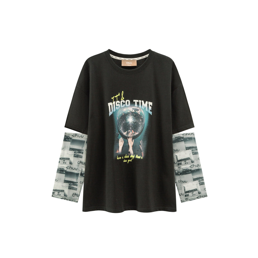 CHUU Disco Time See-Through Sleeves T-Shirt