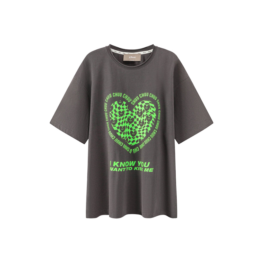 CHUU Kiss Me Check Heart Loosefit T-Shirt