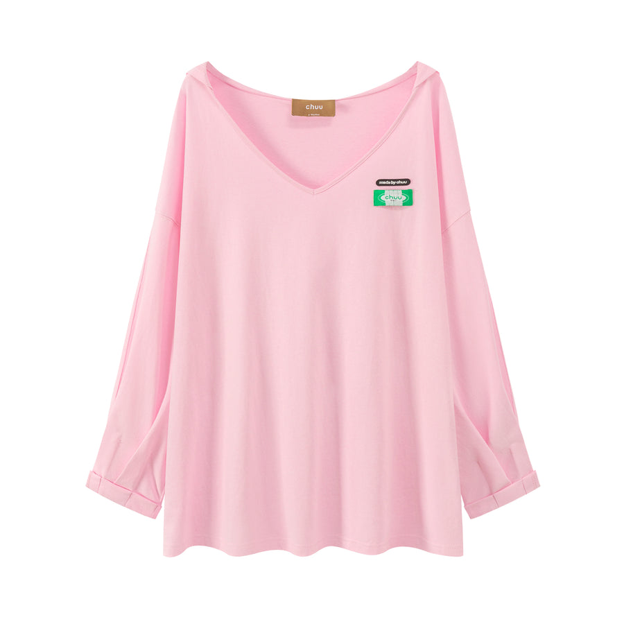 CHUU Off-Shoulder V Neck Loose Fit T-Shirt