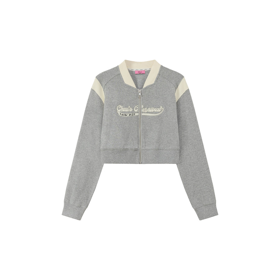 CHUU Color Matching Line Cropped Zip-Up