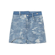 Washed Denim Unbalanced Mini Skirt