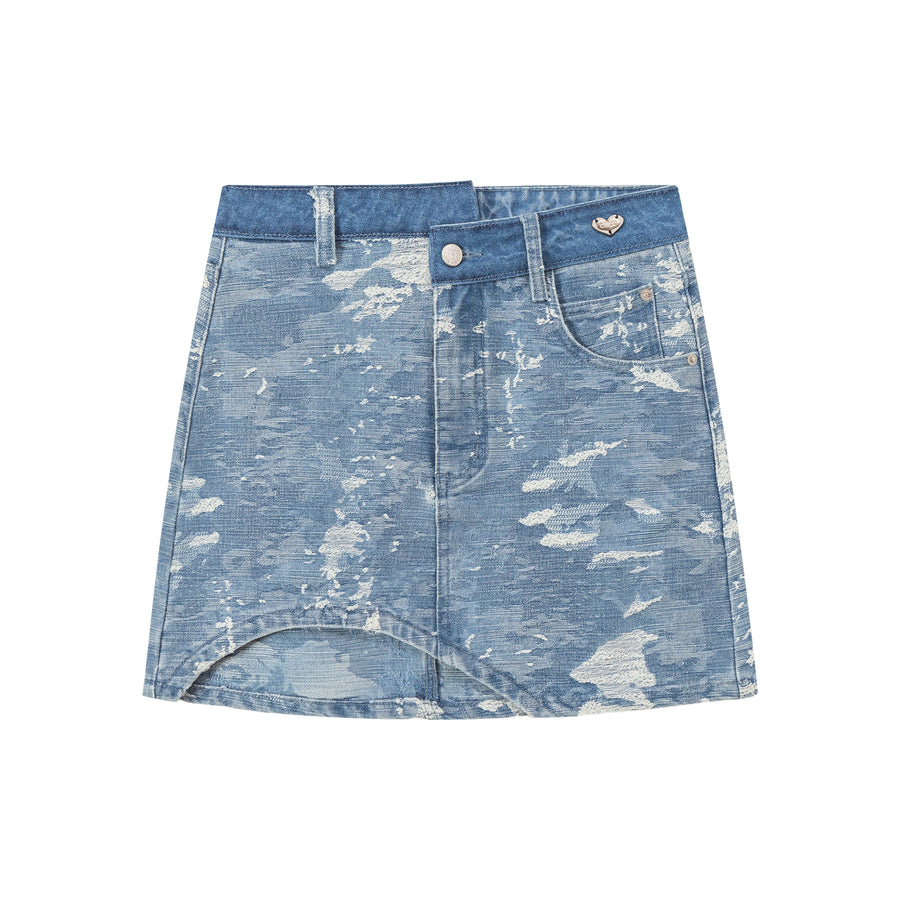 CHUU Washed Denim Unbalanced Mini Skirt