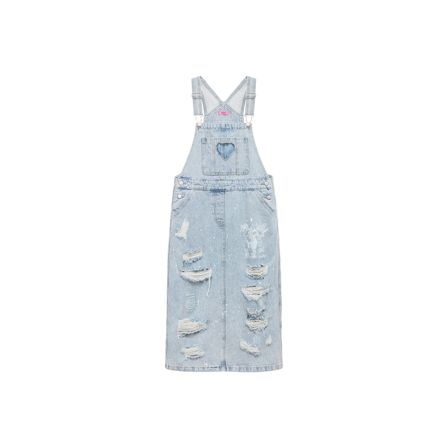 CHUU Distressed Denim Overall Dress