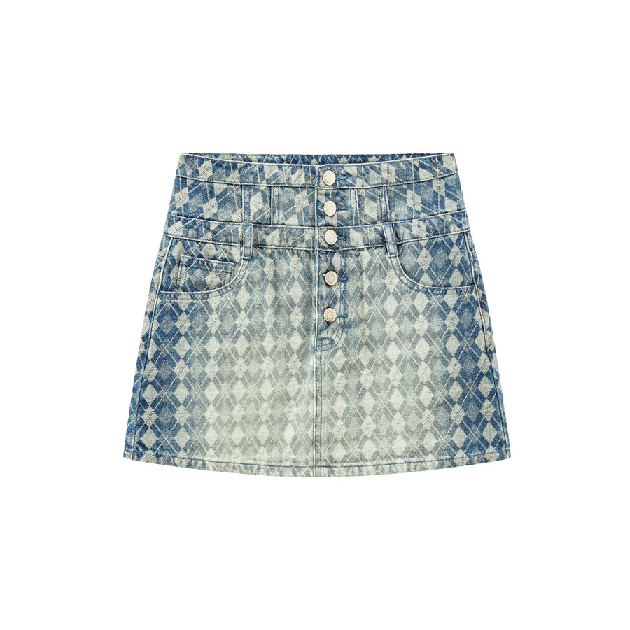 CHUU Gradient Argyle Denim Skirt