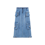 Denim Or Brown Cotton Cargo Skirt