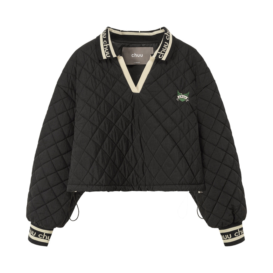 CHUU V-Neck Cropped Quilted Padded Sweater