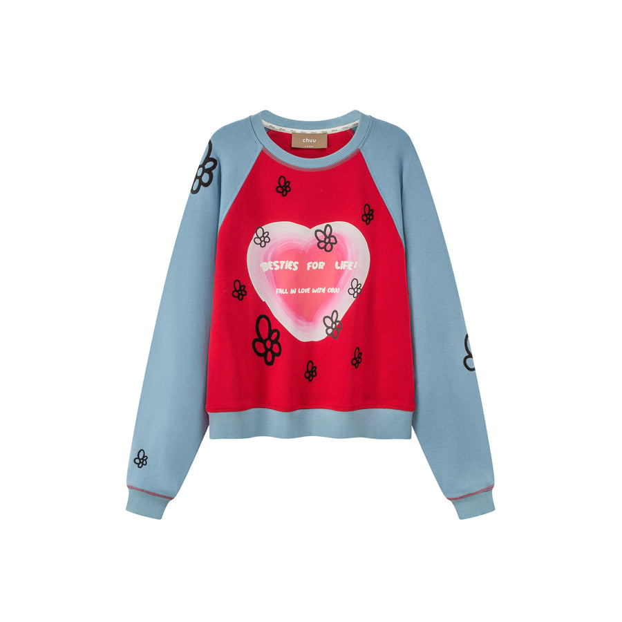 CHUU Besties For Life Flower Raglan Sweatshirt