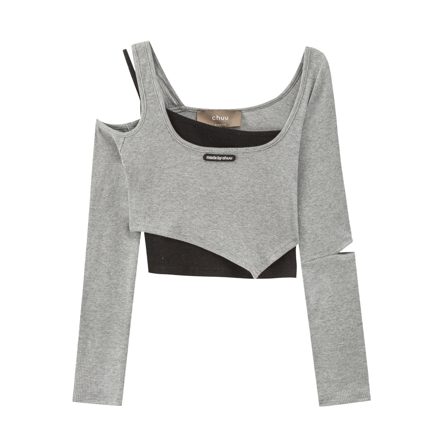 CHUU 2-Layer Unbalanced Long-Sleeved Top