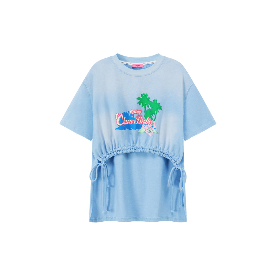 CHUU Chuu Babe Tropical Printed Design Strings Cropped T-Shirt