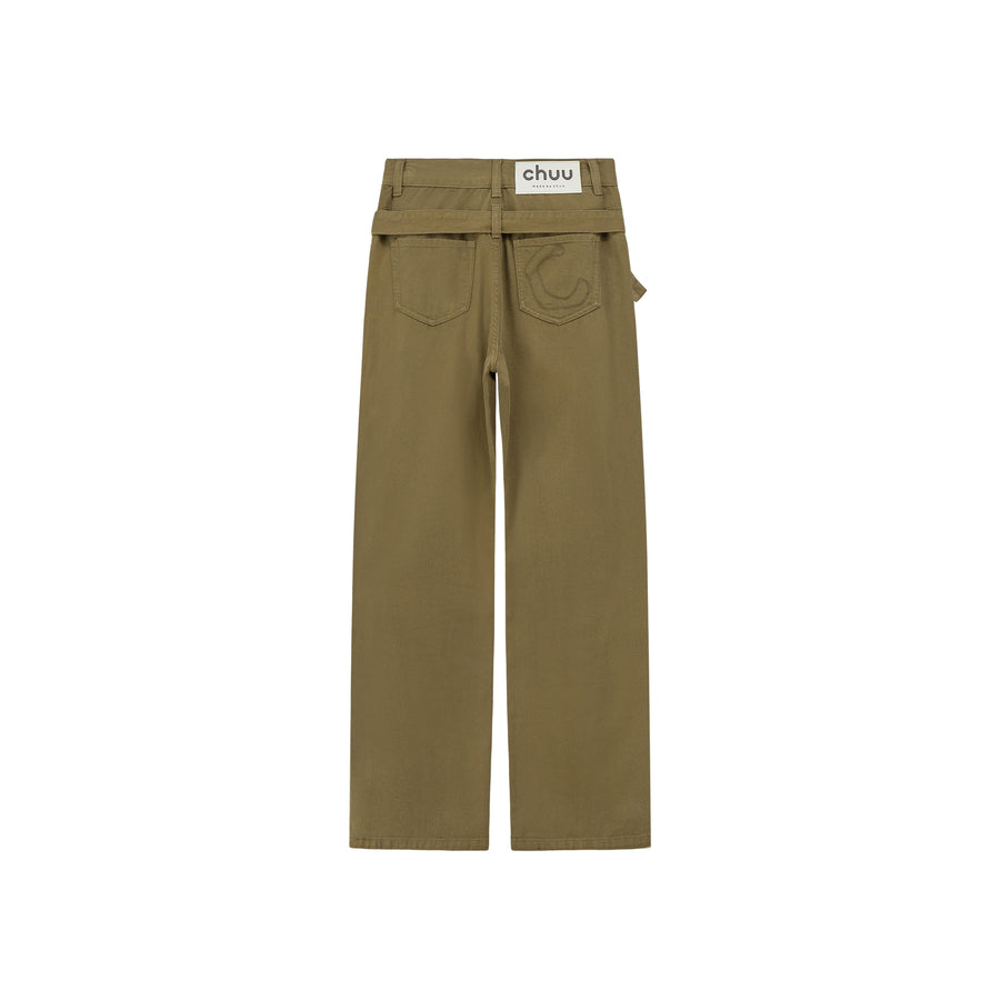 CHUU Heart Belt High-Waisted Wide Pants