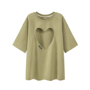 Heart Cutout Loosefit Short-Sleeves Sweatshirt