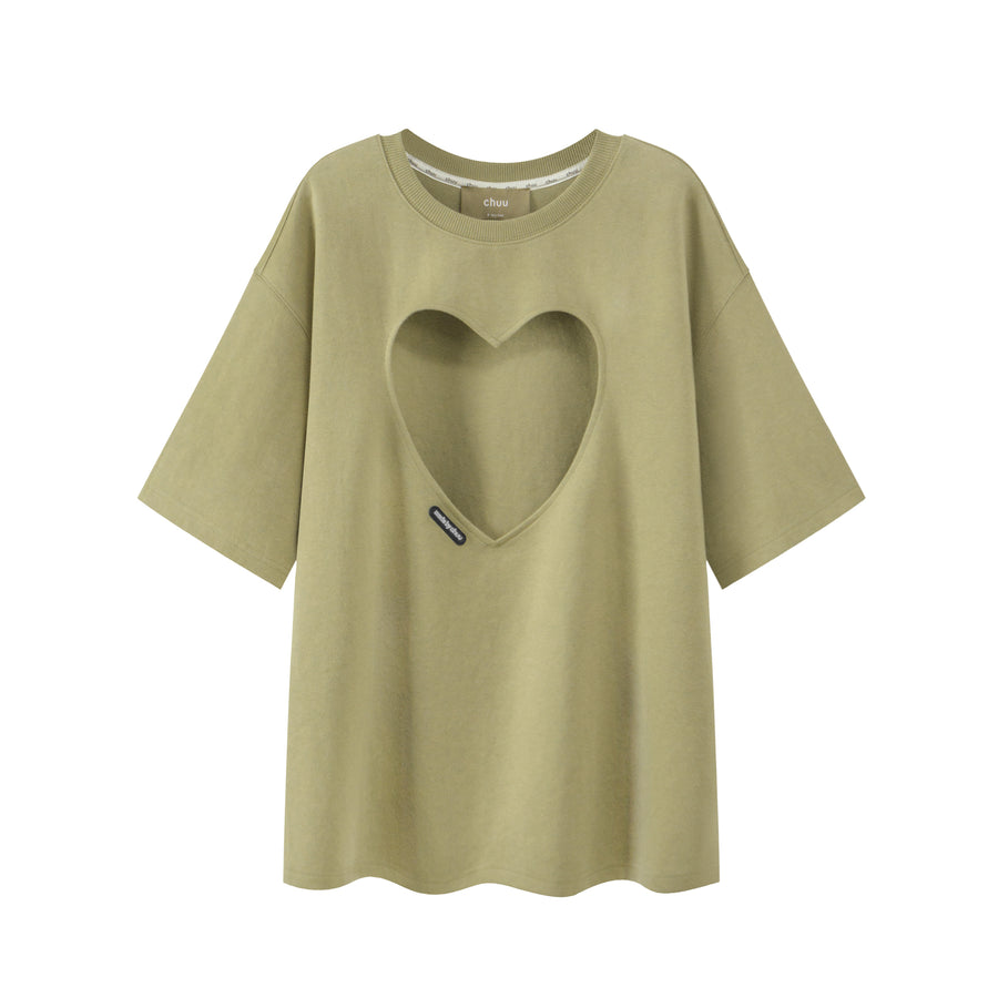 CHUU Heart Cutout Loosefit Short-Sleeves Sweatshirt