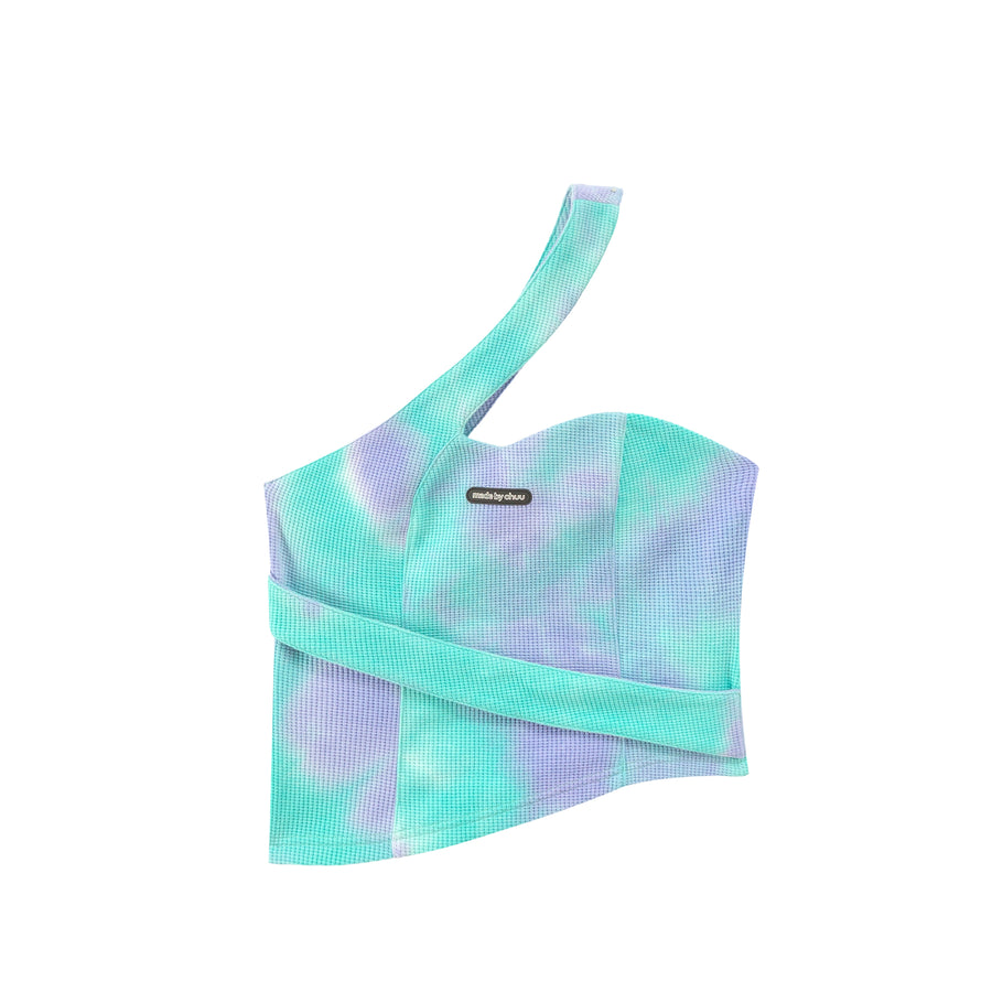 CHUU Tie-Dye Cross Strap Off-Shoulder Top