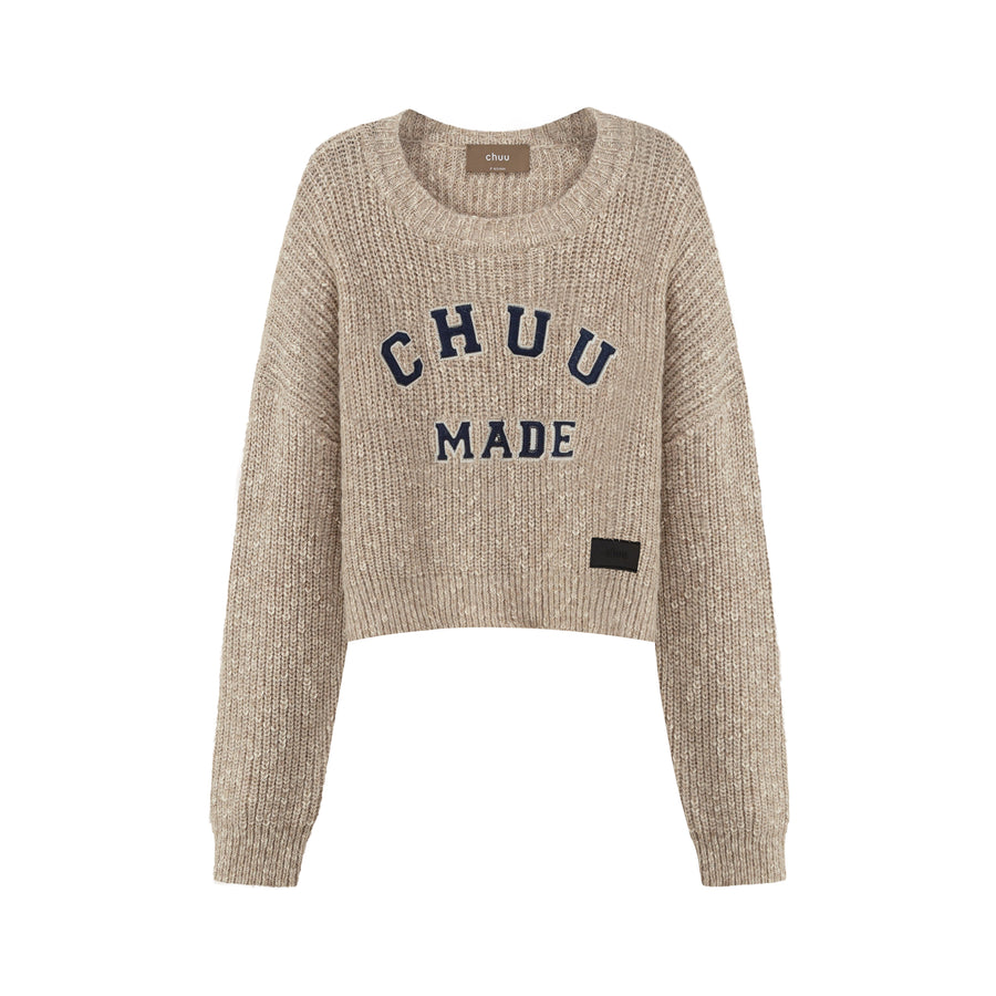 CHUU Crazy Chill Ribbed Loose Crop Knit Sweater