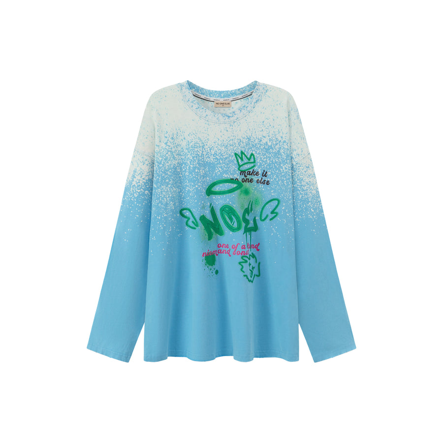 CHUU Angel Graffiti Logo Gradient Long-Sleeves Top