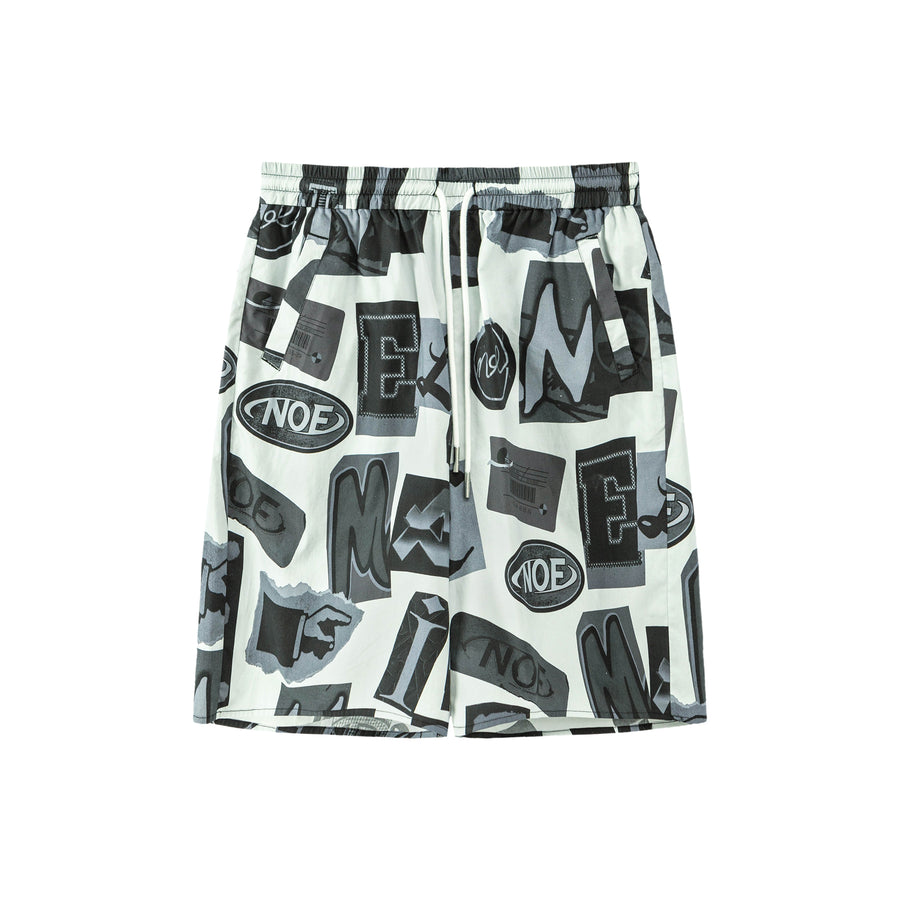 CHUU Lettering Collage Wide Shorts