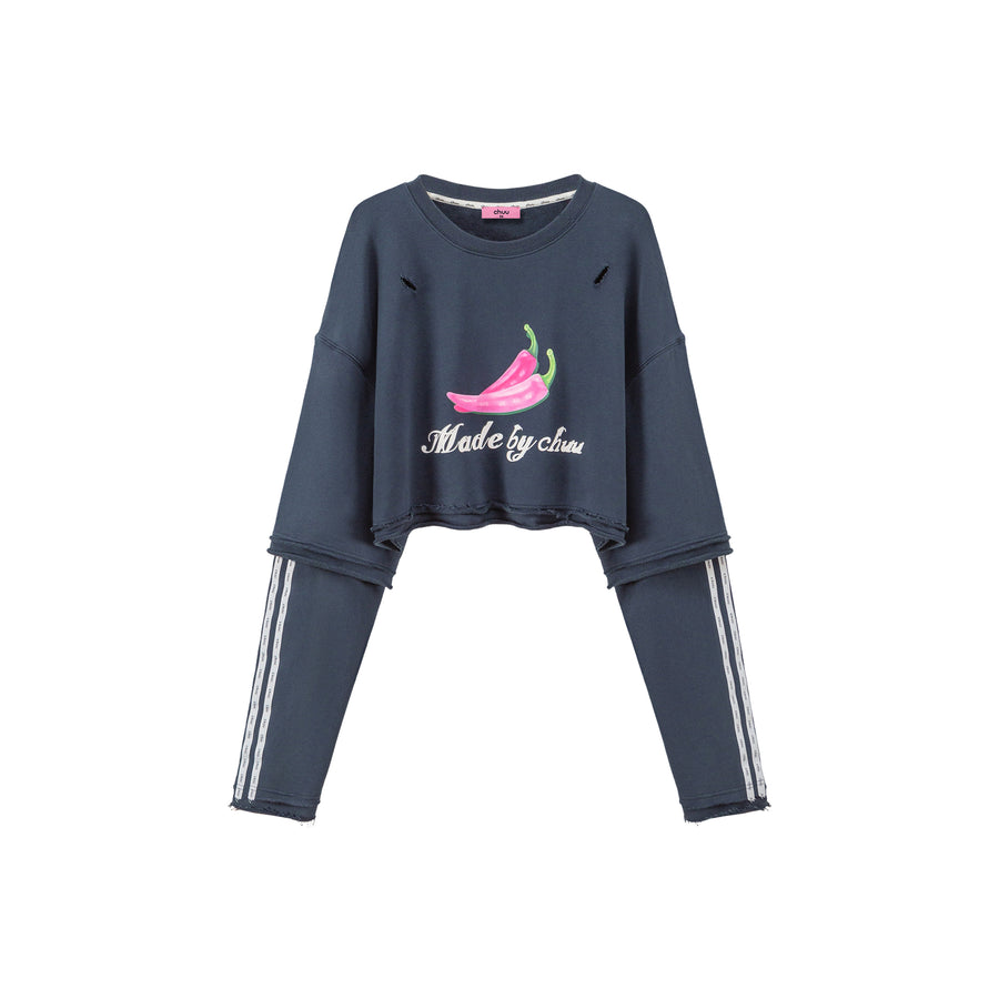 CHUU Just Fine Pink Chili Cropped Sweatshirt