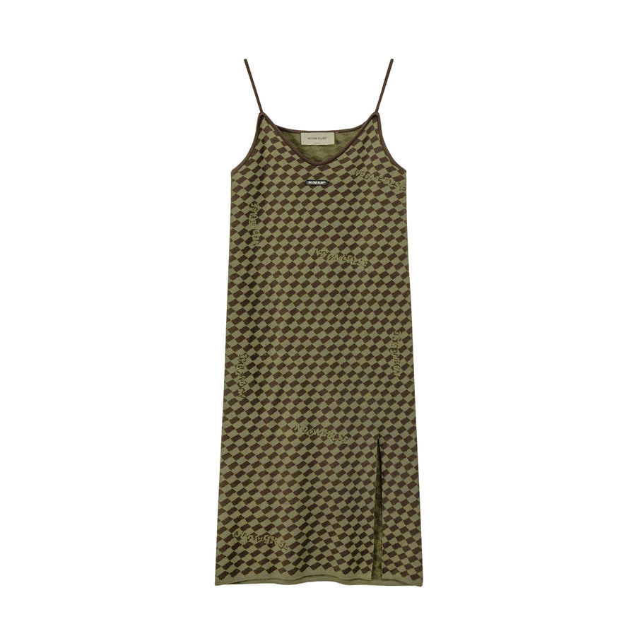 CHUU A-Line Slit Check Sleeveless Dress