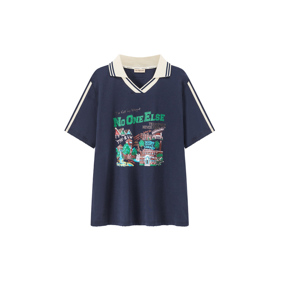 CHUU Noe Printed Town Open Collar T-Shirt