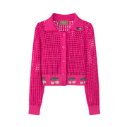 Hot Pink Cherry Crochet Crop Cardigan