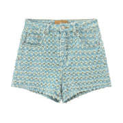 Eyelet Damage Denim Mini Shorts