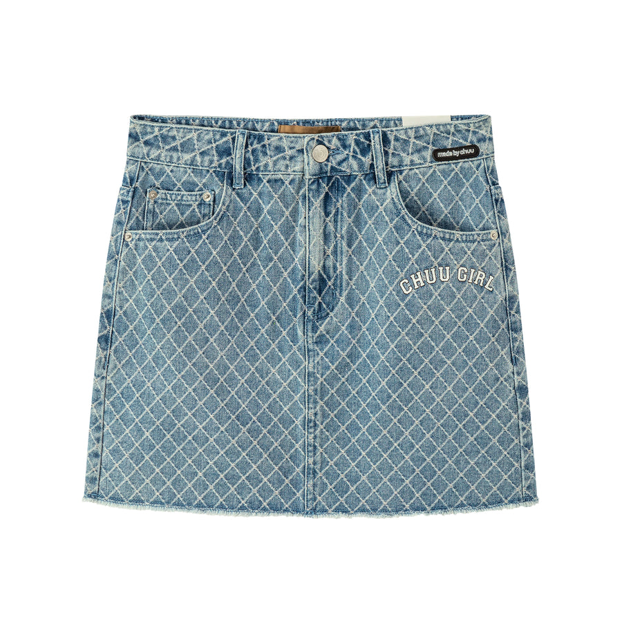 CHUU Chuu Girl Diamond Check Denim Skirt