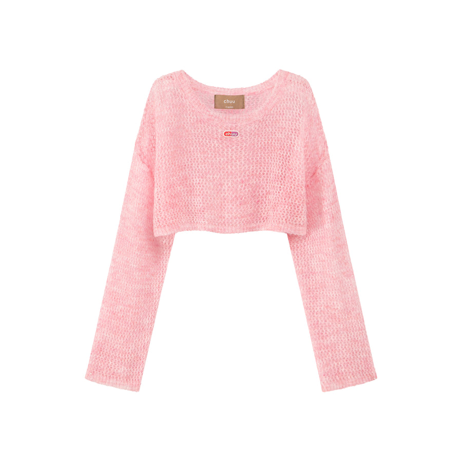 CHUU Crochet See-Through Crop Sweater