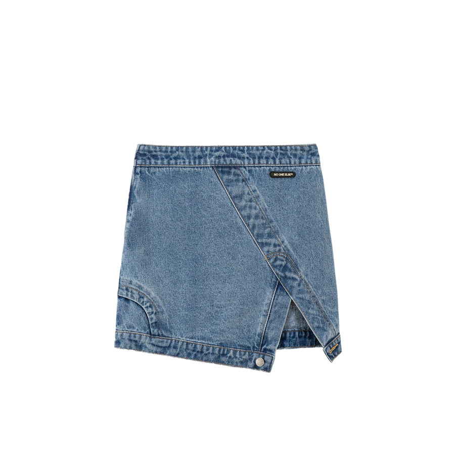 CHUU Unbalanced A-Line Denim Skirt