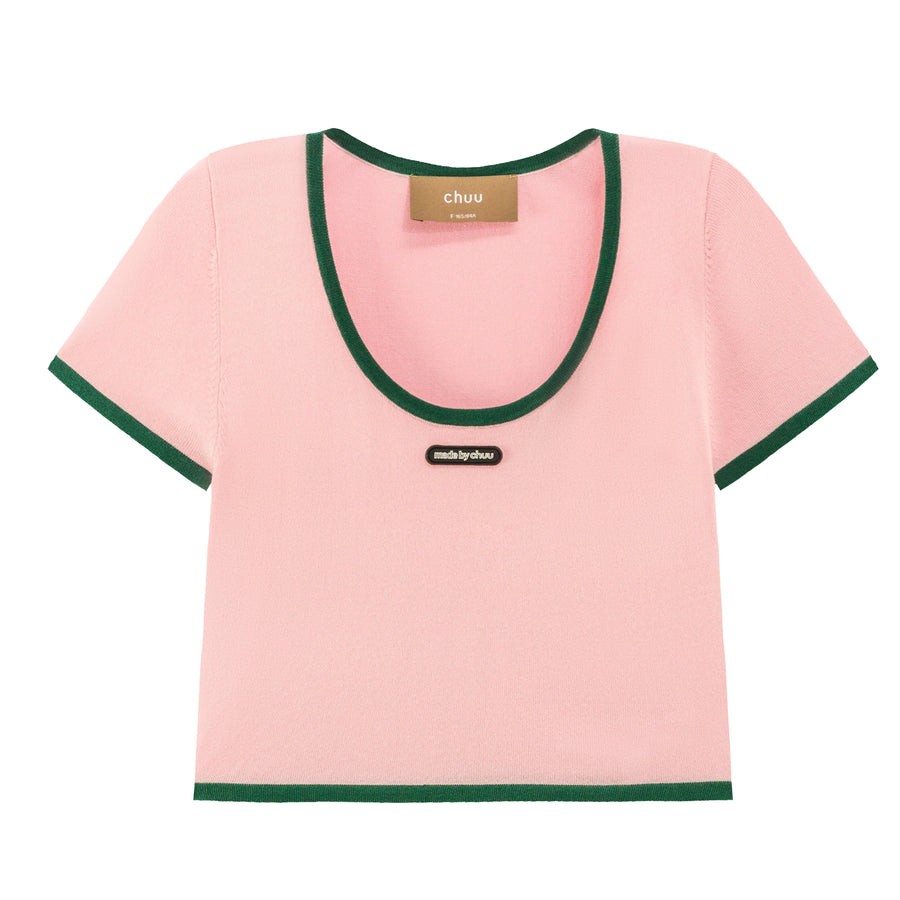 CHUU Color Block Short-Sleeved Crop Top