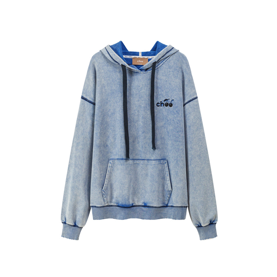 CHUU Casual Love Cherry Embroidery String Hoodie